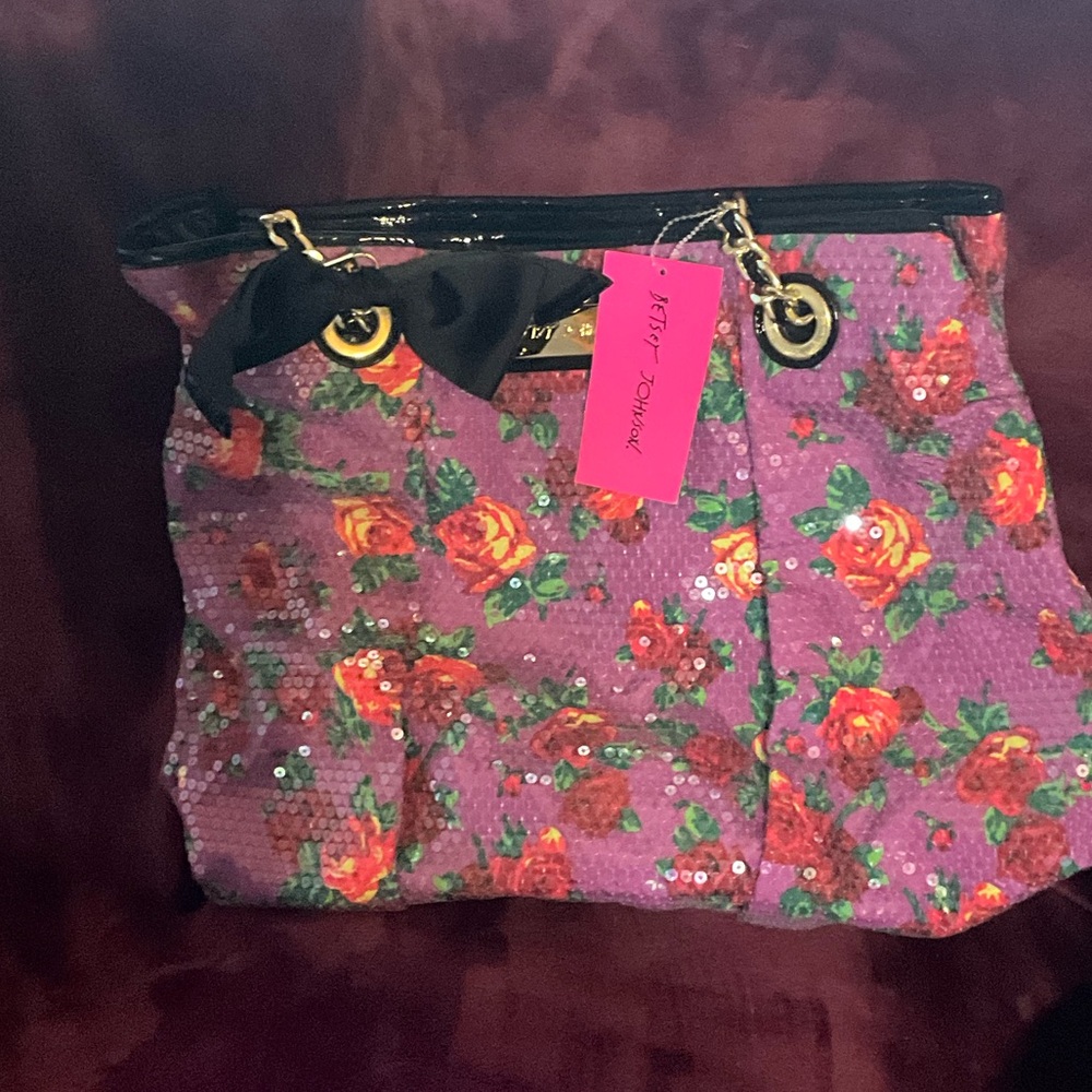 Betsey Johnson Pink Floral Sequin Shoulder Bag
